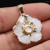 Charms 1Pcs Natural Mother Of Pearl Shell Pendant Carved Flower Tiger Eye Rose Quartzs For Jewelry Making DIY Necklace Earring