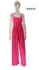 Kvinnors tvåstycksbyxor 2023 Summer Sexig kondolbälte Pure Color Pressure Plait Jumpsuits Wide Feet