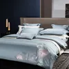 Ensembles de literie Broderie Housse de couette de luxe 4Pcs 1200TC Satin de coton égyptien Weave Silky Premium Quality Set Drap de lit 2Taies d'oreiller