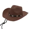 Berets Women Mężczyznę szerokie Brim Western Cowboy Straw Hats Roll Up Panama Summer Cap z sznurkiem na wakacje na plaży (kremowy biały rozmiar)