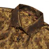 メンズカジュアルシャツの豪華なシルクのための豪華なシルクゴールドイエローペイズリーフローラル刺繍春オートマントップレギュラースリムフィットの男性ブラウス644