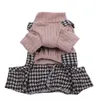 Hundkläder Boygirl Dog Dress Sweater Rem Houndstooth Design Pet Hoodie Autumnwinter Clothing Apparel For Dogs 230614