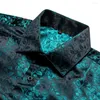 Men's Casual Shirts Luxury Silk For Men Teal Blue Green Black Embroidered Spring Autumn Blouses Regular Slim Fit Male Tops 659