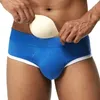 Mutande Sexy Custodia per rigonfiamento del pene per uomo Intimo Spugna Pad Enhancer Cup Slip maschili 3D Front imbottito Push Up Costumi da bagno Cueca