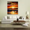 Handmade Landscape Art on Canvas Gold Sunset Vibrant Street Artwork Painting Home Decor