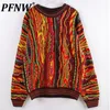 Heren Truien PFNW Vintage Stijl Sweate Contrast Kleur Bloem Niche Ontwerp Streep Losse Pullover Herfst Winter High Street Tops 12A6116 230615