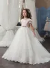 Flower Girls Dresss Abito da spettacolo di compleanno in pizzo Abito da comunione per ragazza con fascia trasparente Abito da cerimonia per bambini per matrimonio