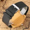 Armbanduhren Natürliche Bambusholzuhr Männer Quarz Schwarz Echtes Leder Armbanduhr Arabische Ziffern Analoganzeige Holzuhren