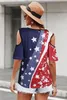 Camicia con bandiera americana da donna con spalle scoperte, tunica patriottica, camicetta casual per il giorno dell'indipendenza