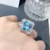 Anillos de racimo para mujer, piedra preciosa de topacio Natural, plata de ley 925, anillo de compromiso, joyería limpia azul, Boutique con fecha Original