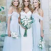 Amsale 2023 Splendido drappeggiato azzurro cielo con spalle scoperte Boho Abiti lunghi da damigella d'onore Bohemian Wedding Party Guest Abito da damigella d'onore economico