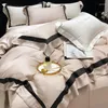 침구 세트 흰색 800TC Lyocell 섬유 부드러운 여름 세트 검은 넓은 측면 Jacquard Duvet 커버 플랫/적합 침대 시트 베개.