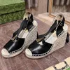 2023 Designer touw geweven sandalen Riem Ronde Sleehak Hakken Mode lederen visser trouwjurk party schoenen