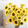 Dried Flowers Head Long Branches Yellow Sunflower Artificial Flower Wedding Silk Decoration Summer Home Garden Party Arrangement