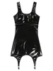 Basic Casual Dresses Sexy Womens Bodycon Mini Dresses with Metal Clips Sleeveless Patent Leather Latex Tank Dresses Rave Party Night Club Costume 230615