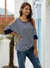 Women's T Shirts Summer Striped Half Sleeve Shirt Women Sexy Strapless Casual Tops Loose O-neck Plus Size Office Ladies Tee Femme