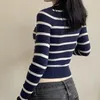 Tricots pour femmes Preppy Button Up Cardigans tricotés des années 90 Vintage rayé coupe ajustée pull court Harajuku Grunge rétro Y2K mignon tricots manteaux