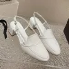 2023 classico Designer di lusso Sandali con tacco a punta aperta da donna in vera pelle Nero / bianco / albicocca Fibbia a una linea Sandalo con retro cavo Scarpe con tacco grosso versatili