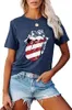 Mode New Womens American Flag Lips T-shirt rolig 4 juli Independent Day Graphic Tees Tops