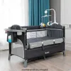 Multifunctional Foldable Crib Splicing Large Bed Removable Baby Bedside Cradle with Diaper Table and Toy Stand Cribs