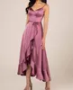 Te-längd Spaghetti Strap Elastic Satin Bridesmaid Dress Soft V-Neckline Bridesmaids 'formella klänningar