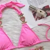 Bikinis Set Pink Sexy Bikinis Swimsuit With Heart Rhinestones Women badkläder Kvinna Push Up Bikini Beach Swim Wear Bathing Suits Pool Bather 230614