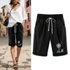 Shorts Ativo Feminino Estampa Floral Verão Estampas com Cordão Laço Praia Gravidez Para Nadar Cintura Alta