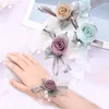 Charmarmband Silk Roses White Wrist Corsage Flowers For Bridesmaids Flower Armband Pink Bridal Sisters Wedding Accessories