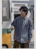 Chemises décontractées pour hommes Mafokuwz chemisier à boutons japonais américain rétro Vintage haut hommes femmes rayé à manches longues surdimensionné Preppy