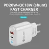 Real Mobile Phone Fast Charger PD20W And QC18W USB QC3.0 Dual Ports With Lights Quick Charge Type C Adapter For iPhone Xiaomi Huawei Samsung Wall Travel Home Charging