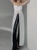 カジュアルドレスY2K美的セクシーなプリーツホルター女性ドレス2023夏のスプリットファッションガーゼパッチワークオフショルダーベスティト
