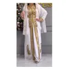 Ethnic Clothing White Royal Moroccan Kaftan Arabic Party Wear Abaya Handmade Beaded Long Shirts Dresses European And American Fashion Trends