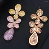 Boucles d'oreilles pendantes Kellybola Dubai Afrique magnifique pendentif fleur en zircon cubique pour femmes anniversaire de mariage bijoux de haute qualité