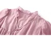 2023 été rose couleur unie robe 3/4 manches col en v midi robes décontractées W3L041911