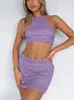 Vestido de dos piezas hirigin Mujer Trajes de 2 piezas Sin mangas Bodycon Knit Mini falda Conjunto Slim Fit Crop Camis Vestido corto Conjuntos Verano Streetwear 230615