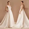 Wedding Dress Classic Satin Spaghetti Strap Sleeveless V-Neck Simple Bridal Gown Sexy Backless Short A-line Train With Bow