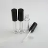 Storage Bottles 5ML Empty Lip Gloss Tubes With Wand Round Black Clear Cosmetic Packaging Makeup Lipgloss Containers 50 Pcs/lot