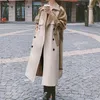 Trench Coats Feminino Coreano Feminino Patchwork de Botão Duplo Cores Contrastantes Manga Comprida Jaqueta Outono Inverno Quente Midi Outerwear