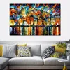 Hedendaagse Abstracte Canvas Kunst Griekenland Haven Cityscape Olieverfschilderij Met de hand gemaakt Modern Pub Bar Decor