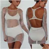 Grundläggande casual klänningar kvinnor sexig bodycon mesh topp ren miniklänning högkvalitativ robe femme elbise droppleverans kläder kvinnors tyg dhf7y