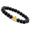 Strand Black Matte Onyx Stone Beads Cross Men Bracelets Srone Yoga Bracelet Unisex Mala Bangle Feminino