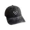 Cappellini da ciclismo Uomo Donna Regolabile DENIM LAVATO Protezione solare Cappelli Baseball Love Heart Ricamo Distressed Faded Cap