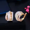 Hoop Huggie Cwwzircons lyxiga twist linjer Micro Cubic Zirconia European Women Wedding Big Hoop Earrings Dubai Gold Plated Jewelry CZ878 230614