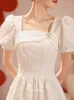 Ethnic Clothing Women French White Short Sleeve Party Gown Toast Elegant Square Neck Wedding Dress