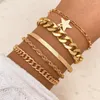 Braccialetti di collegamento Set di braccialetti color oro 5 pezzi in lega di metallo a più strati con catena cubana per gioielli da donna Regali Goccia all'ingrosso