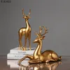 Objets décoratifs Figurines De Luxe Golden Elk Figurine Creative Résine Animal Statue Artisanat Décor Salon Bibliothèque Cerf Casier À Vin Décoration De La Maison Cadeaux 230614