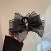 Vrouwen Retro Zwarte Boog Grip Clip Paardenstaart Vlecht Elegante Haar Clip Mesh Haar Klauw Clip Mode Haar Kaart Haaraccessoires