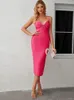 Casual Dresses Pink Bandage Dress for Women 2023 Elegant Party Sexig Crystal Psmorded Mesh Insert Evening Birthday Club Outfit