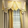 Curtain Custom Golden Yellow European Luxury Villa High-Class vardagsrum Tyg Blackout Valance Tulle Panel C219