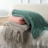 Blanket INyahome Tassel Knitted Woven Blanket Throw Green Color Sofa Home Decor Blanket Farmhouse Warm Woven Blanket Para R230615